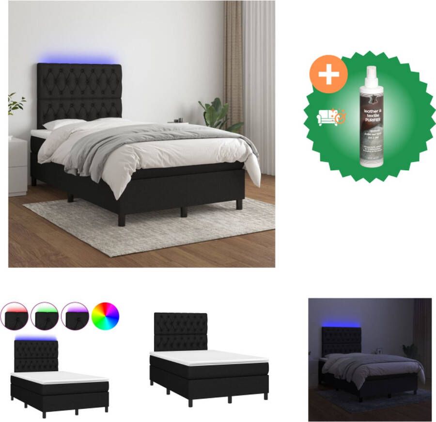VidaXL Boxspring Zwarte stoffen bedset met verstelbaar hoofdbord en kleurrijke LED-verlichting Inclusief pocketvering matras en huidvriendelijk topmatras Afmetingen 203 x 120 x 78 88 cm Bed Inclusief Reiniger - Foto 3