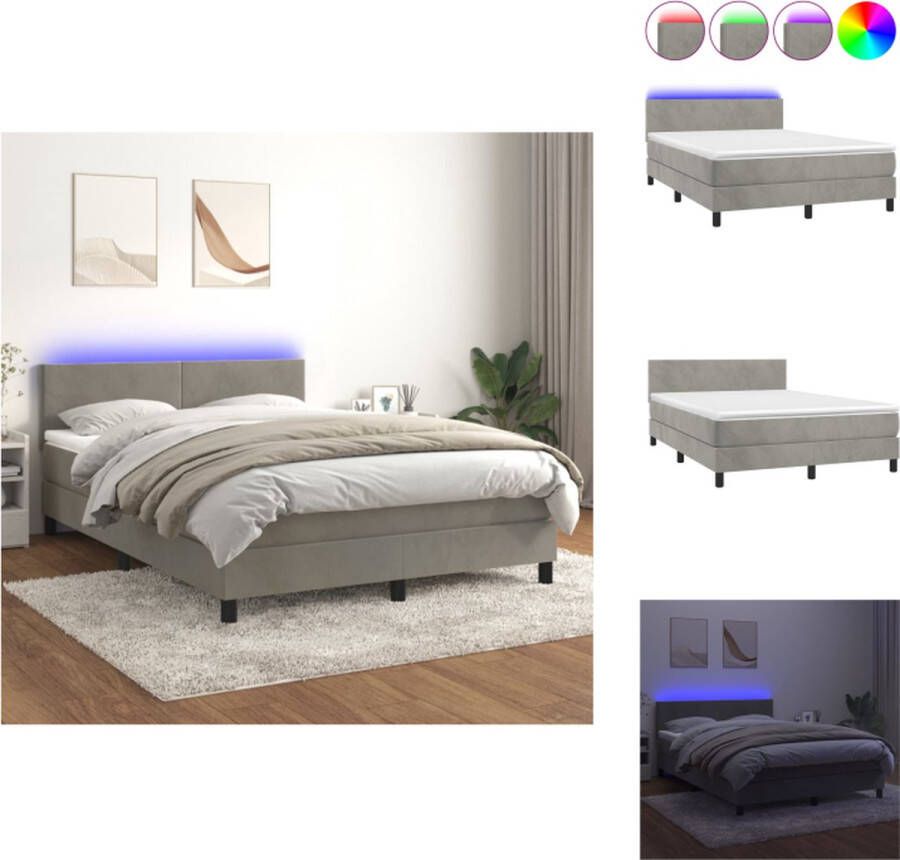 VidaXL Boxspring Luxe fluwelen bed met verstelbaar hoofdbord LED-verlichting Pocketvering matras Huidvriendelijk topmatras 140x190 cm Bed - Foto 1