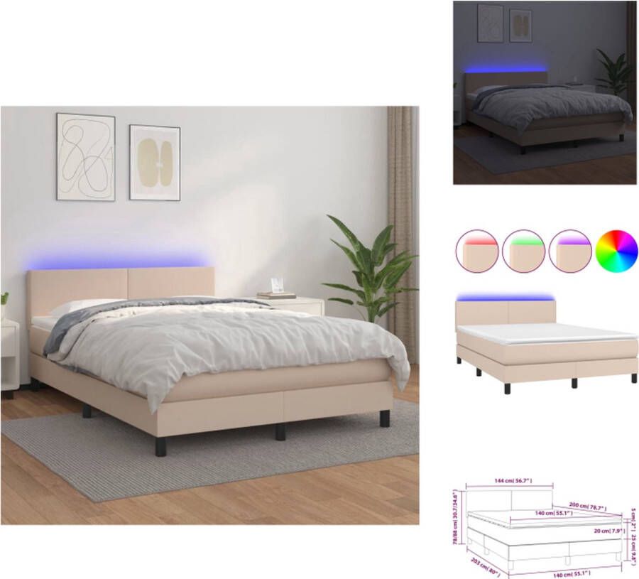 VidaXL Boxspring Luxe Kunstleren Bed 140x200 LED-verlichting Bed - Foto 1