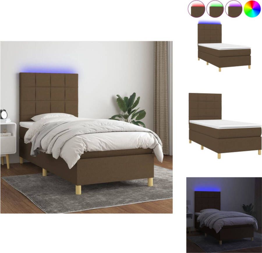 VidaXL Boxspring Luxe LED 100x200cm Donkerbruin USB Bed - Foto 1
