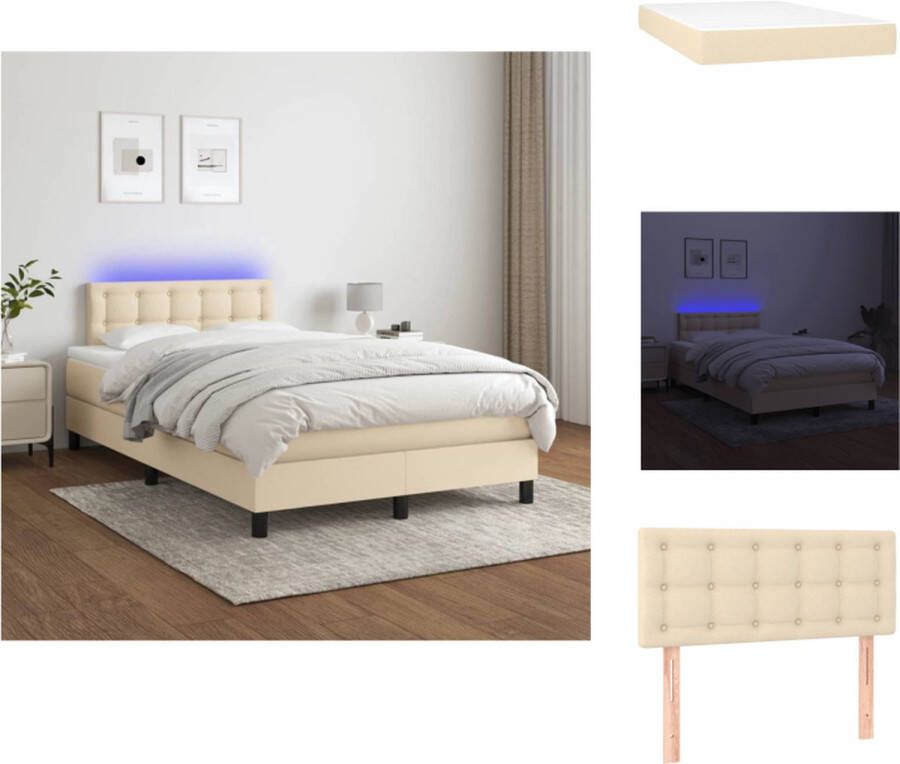 VidaXL Bed Boxspring Crème 203 x 120 x 78 88 cm Verstelbaar hoofdbord Kleurrijke LED-verlichting Pocketvering matras Huidvriendelijk topmatras Inclusief montagehandleiding USB-aansluiting Bed - Foto 4