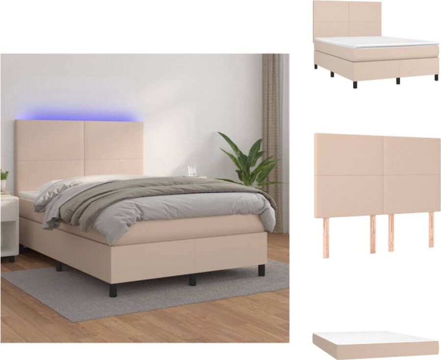 VidaXL Boxspring Boxsprings Bed Slaapmeubel Boxspring met matras en LED kunstleer cappuccinokleur 140x200cm - Foto 3