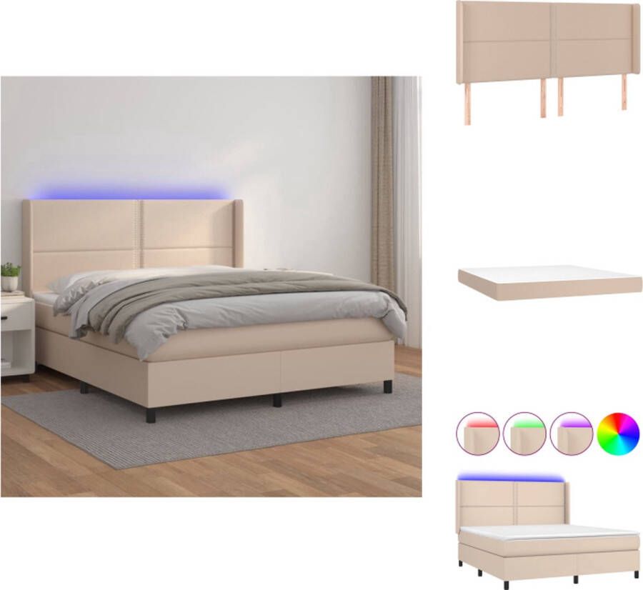 VidaXL Boxspring met LED-verlichting Cappuccino 203 x 163 x 118 128 cm Hoogwaardig kunstleer Bed