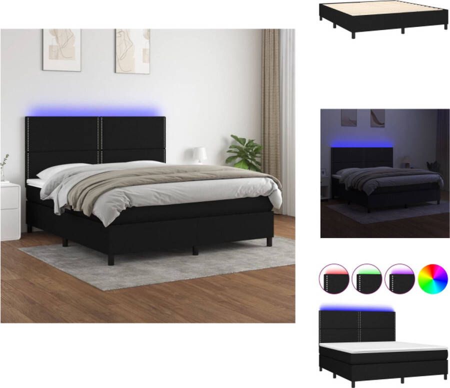 VidaXL Boxspring met LED-verlichting Zwarte stoffen bedset 180x200 cm Bed - Foto 1