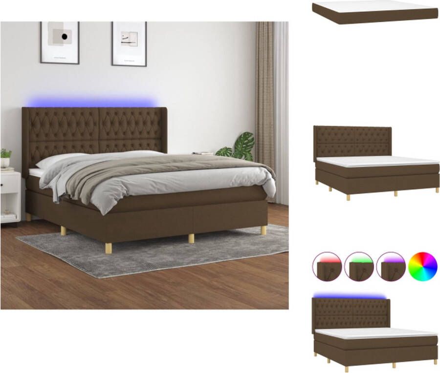 vidaXL Boxspring met Matras en LED 203 x 163 x 118 128 cm Donkerbruin Duurzaam en Comfortabel Bed