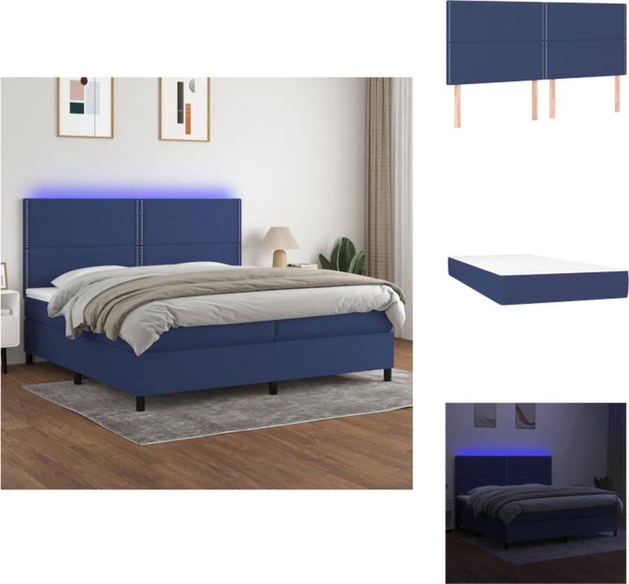 VidaXL Boxspring met matras en LED 203 x 200 x 118 128 cm blauw pocketvering matras huidvriendelijk topmatras verstelbaar hoofdbord kleurrijke LED-verlichting Bed