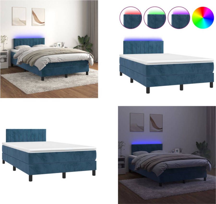 VidaXL Boxspring met matras en LED fluweel donkerblauw 120x200 cm Boxspring Boxsprings Bed Slaapmeubel