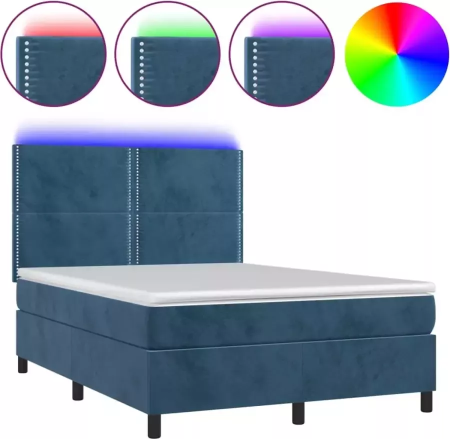 VidaXL -Boxspring-met-matras-en-LED-fluweel-donkerblauw-140x190-cm - Foto 2