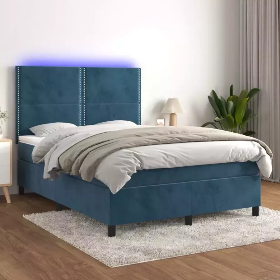 VidaXL -Boxspring-met-matras-en-LED-fluweel-donkerblauw-140x200-cm - Foto 2