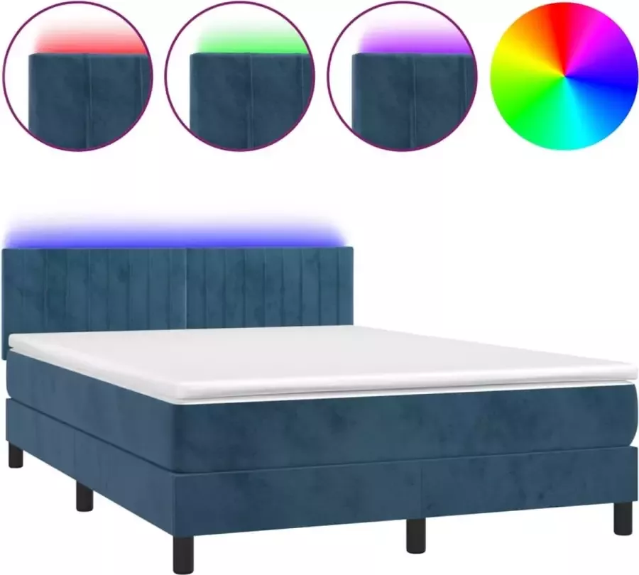 VidaXL -Boxspring-met-matras-en-LED-fluweel-donkerblauw-140x200-cm - Foto 4