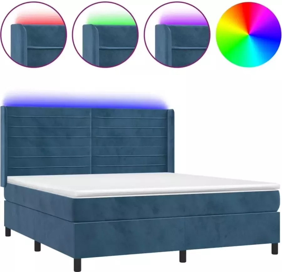 VidaXL -Boxspring-met-matras-en-LED-fluweel-donkerblauw-160x200-cm - Foto 2