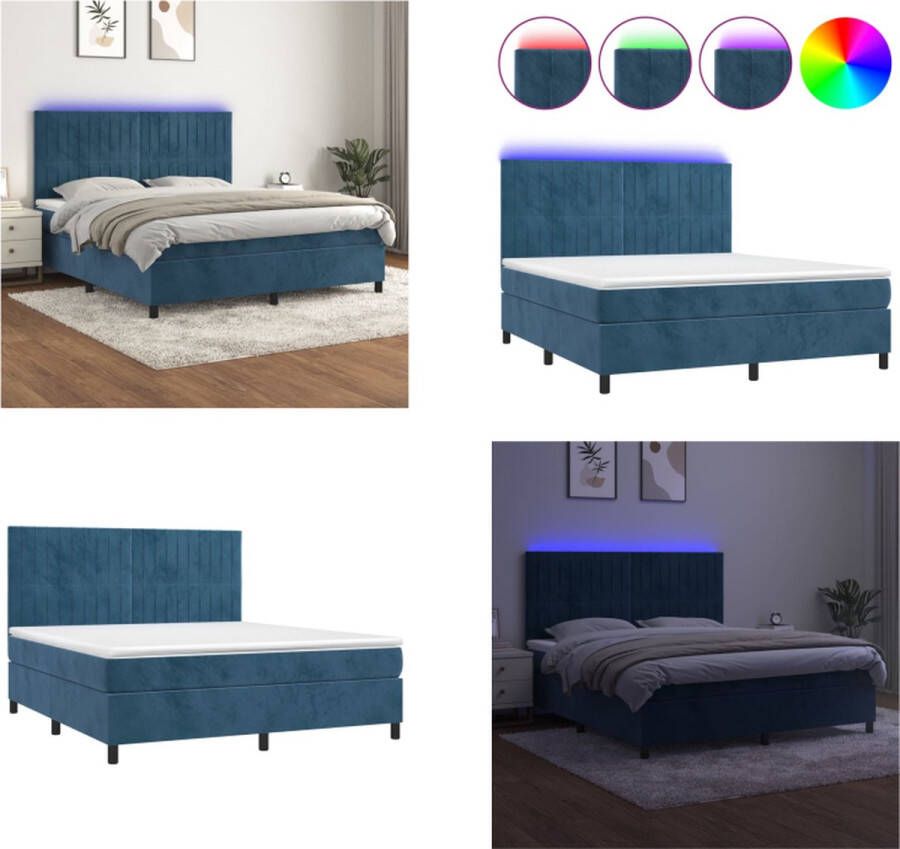 VidaXL Boxspring met matras en LED fluweel donkerblauw 160x200 cm Boxspring Boxsprings Bed Slaapmeubel - Foto 3
