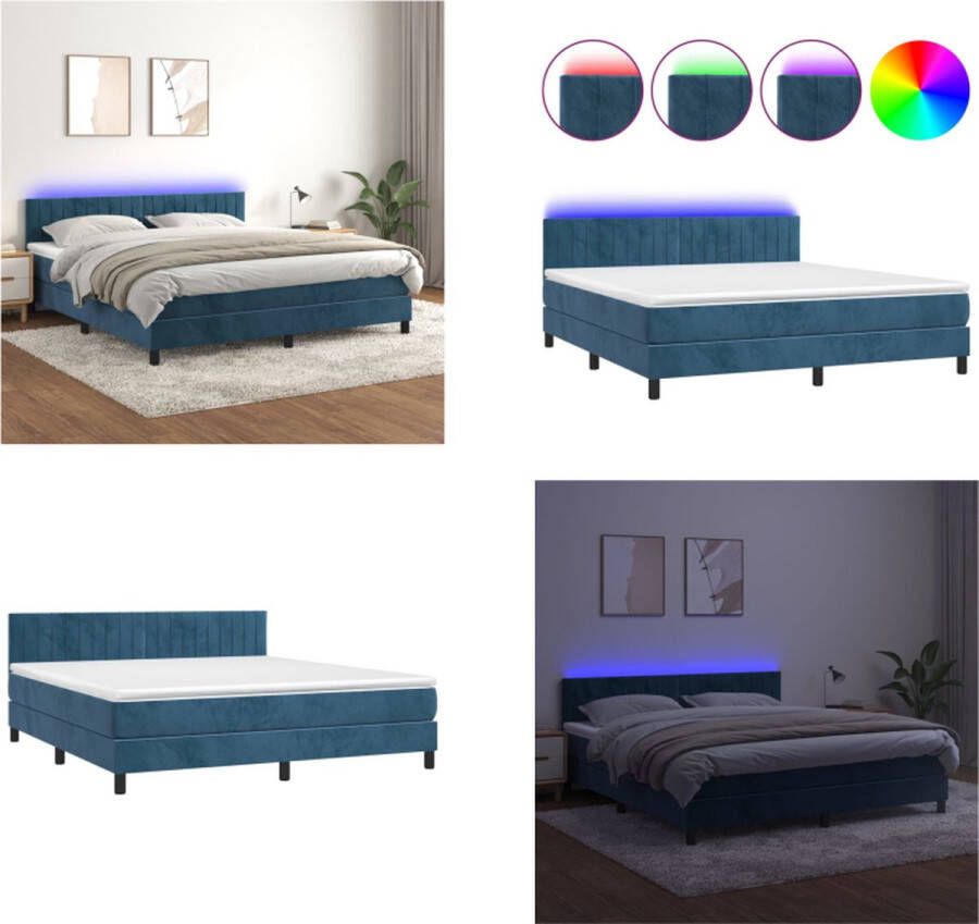 VidaXL Boxspring met matras en LED fluweel donkerblauw 160x200 cm Boxspring Boxsprings Bed Slaapmeubel - Foto 3