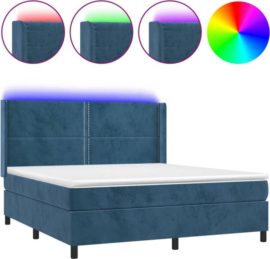 VidaXL -Boxspring-met-matras-en-LED-fluweel-donkerblauw-180x200-cm - Foto 3