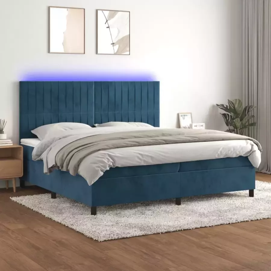 VidaXL -Boxspring-met-matras-en-LED-fluweel-donkerblauw-200x200-cm