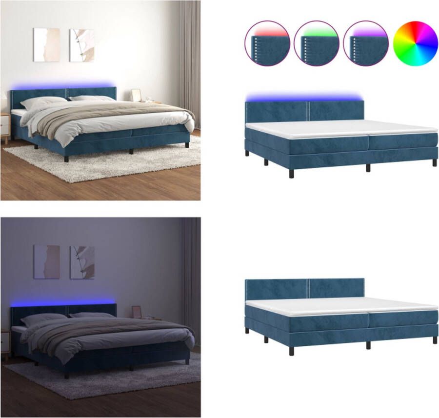 VidaXL Boxspring met matras en LED fluweel donkerblauw 200x200 cm Boxspring Boxsprings Bed Slaapmeubel