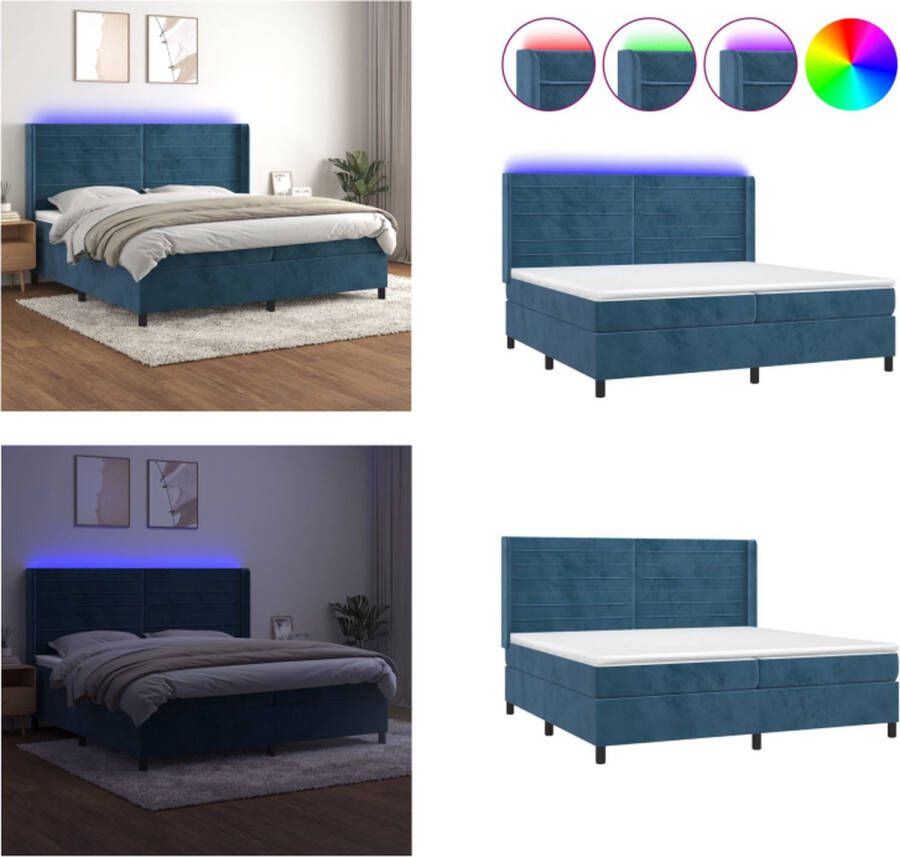 vidaXL Boxspring met matras en LED fluweel donkerblauw 200x200 cm Boxspring Boxsprings Bed Slaapmeubel