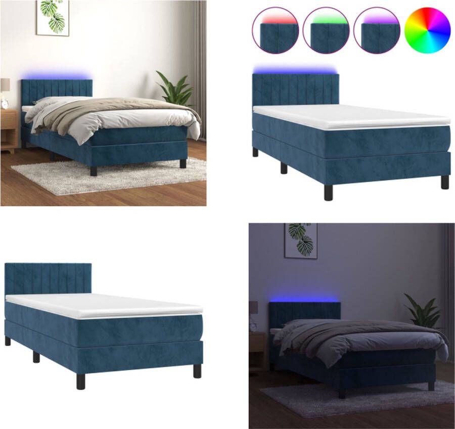 VidaXL Boxspring met matras en LED fluweel donkerblauw 80x200 cm Boxspring Boxsprings Bed Slaapmeubel - Foto 3