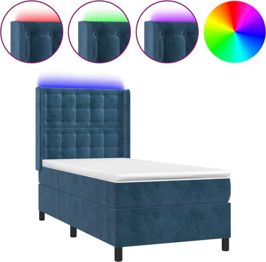 VidaXL -Boxspring-met-matras-en-LED-fluweel-donkerblauw-90x190-cm