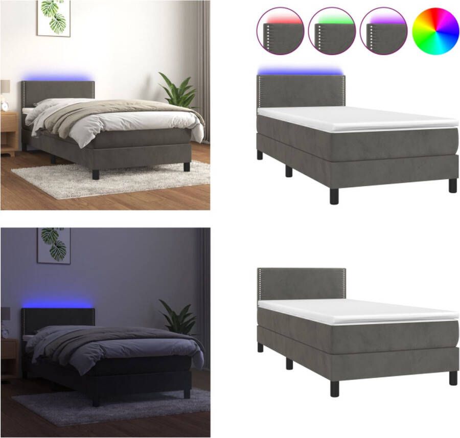 VidaXL Boxspring met matras en LED fluweel donkergrijs 100x200 cm Boxspring Boxsprings Bed Slaapmeubel - Foto 2