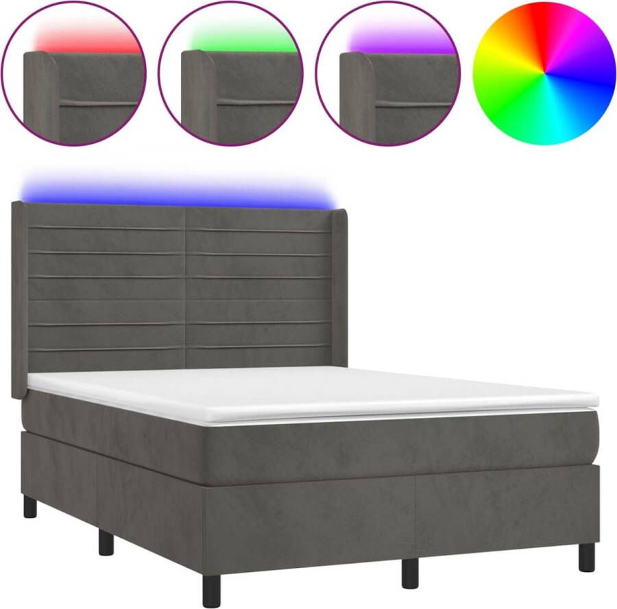 VidaXL -Boxspring-met-matras-en-LED-fluweel-donkergrijs-140x190-cm - Foto 2
