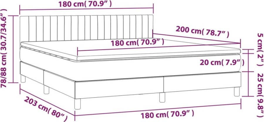 VidaXL -Boxspring-met-matras-en-LED-fluweel-donkergrijs-180x200-cm - Foto 3