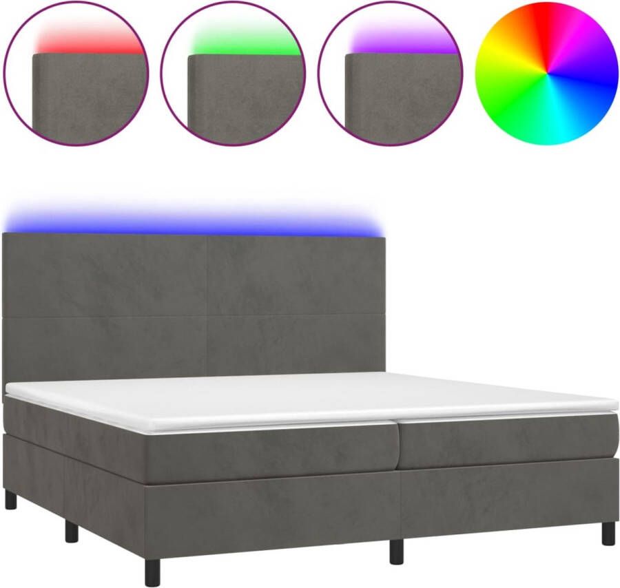 Vida XL Boxspring met matras en LED fluweel donkergrijs 200x200 cm SKU: V3136324
