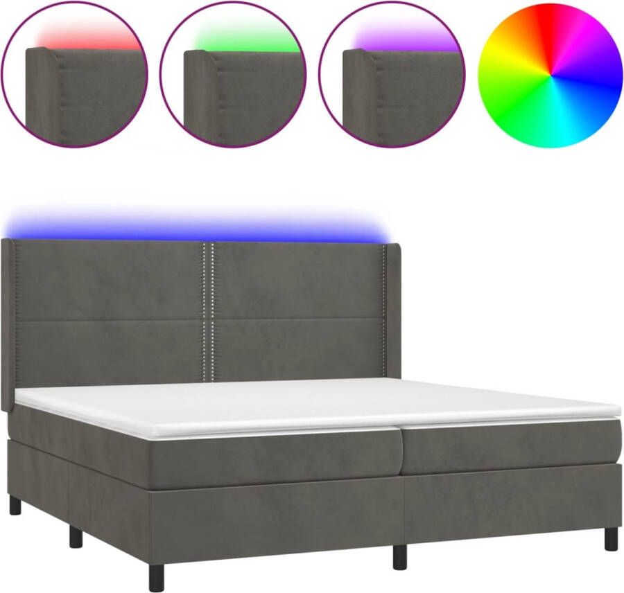 VidaXL -Boxspring-met-matras-en-LED-fluweel-donkergrijs-200x200-cm