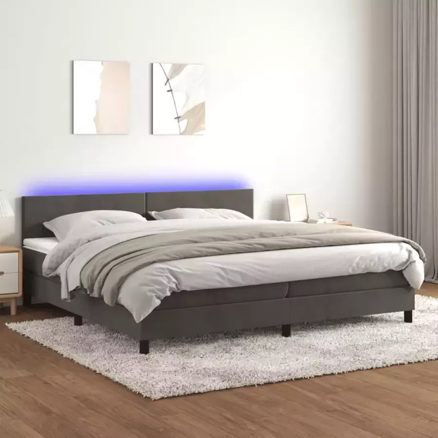 Vida XL Boxspring met matras en LED fluweel donkergrijs 200x200 cm SKU: V3134604 - Foto 2