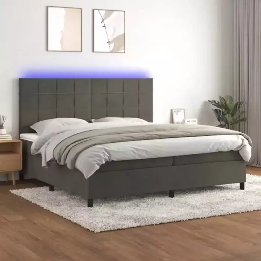 Vida XL Boxspring met matras en LED fluweel donkergrijs 200x200 cm SKU: V3136324 - Foto 3