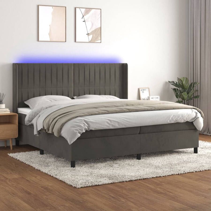Vida XL Boxspring met matras en LED fluweel donkergrijs 200x200 cm SKU: V3139764 - Foto 2