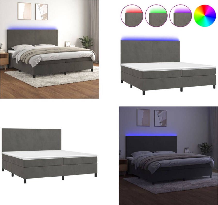 VidaXL Boxspring met matras en LED fluweel donkergrijs 200x200 cm Boxspring Boxsprings Bed Slaapmeubel - Foto 2