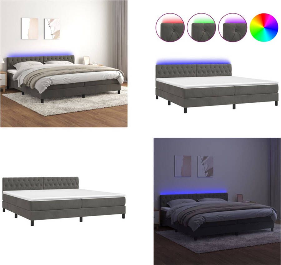 VidaXL Boxspring met matras en LED fluweel donkergrijs 200x200 cm Boxspring Boxsprings Bed Slaapmeubel - Foto 2