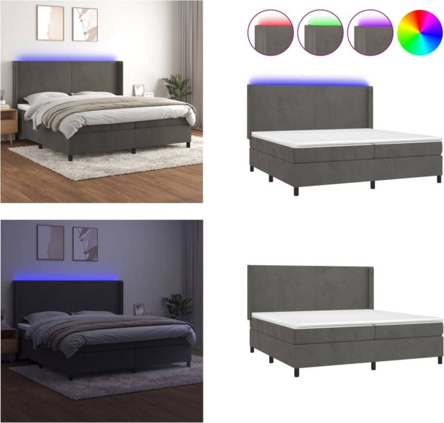 VidaXL Boxspring met matras en LED fluweel donkergrijs 200x200 cm Boxspring Boxsprings Bed Slaapmeubel