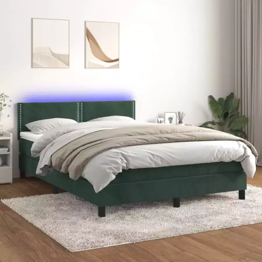 VidaXL -Boxspring-met-matras-en-LED-fluweel-donkergroen-140x190-cm