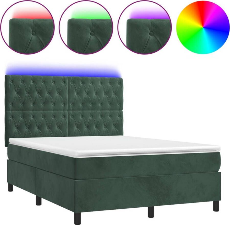 VidaXL -Boxspring-met-matras-en-LED-fluweel-donkergroen-140x190-cm