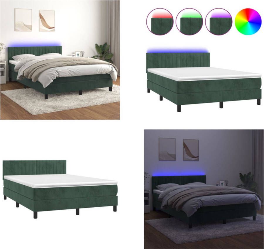 VidaXL Boxspring met matras en LED fluweel donkergroen 140x190 cm Boxspring Boxsprings Bed Slaapmeubel - Foto 2
