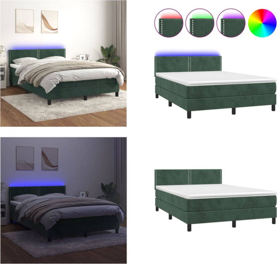 VidaXL Boxspring met matras en LED fluweel donkergroen 140x200 cm Boxspring Boxsprings Bed Slaapmeubel - Foto 3