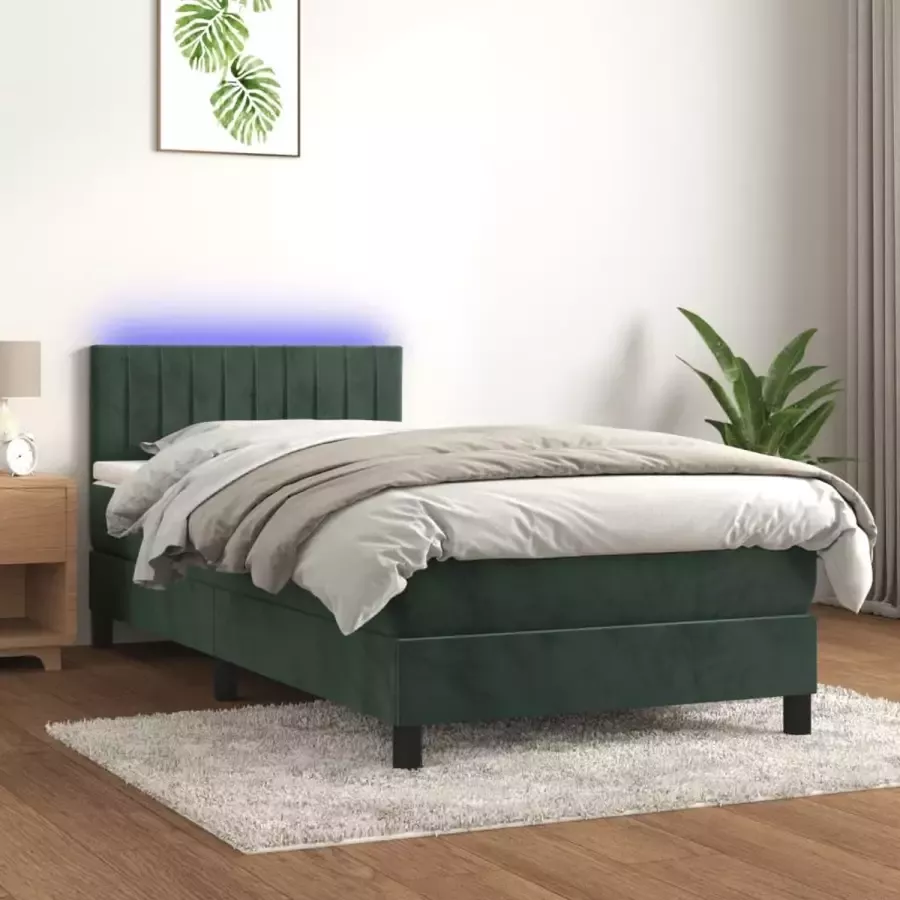 VidaXL -Boxspring-met-matras-en-LED-fluweel-donkergroen-80x200-cm - Foto 3