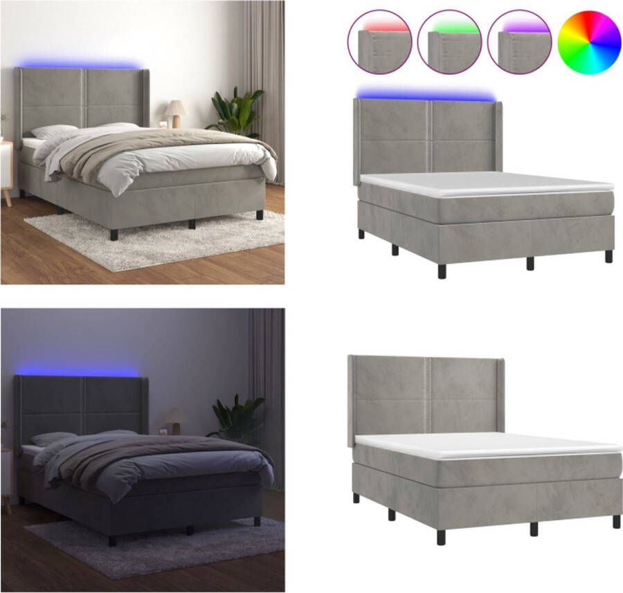VidaXL Boxspring met matras en LED fluweel lichtgrijs 140x200 cm Boxspring Boxsprings Bed Slaapmeubel - Foto 3