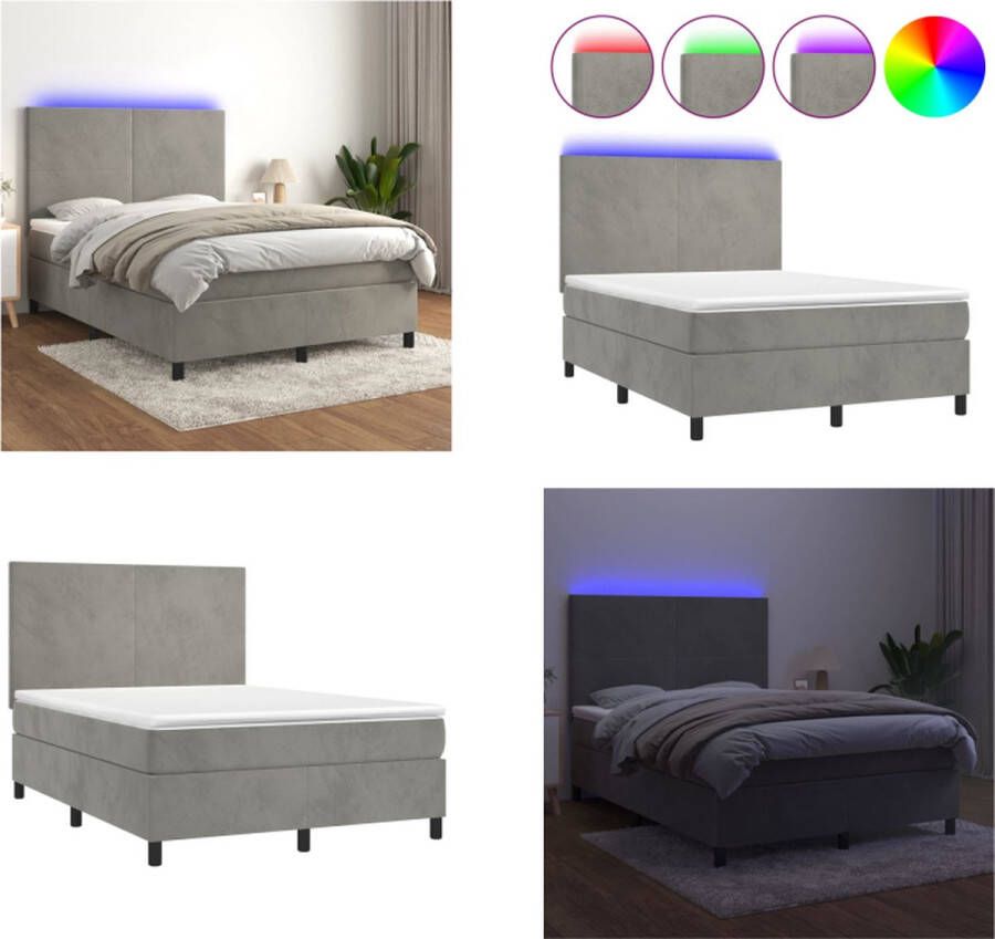 VidaXL Boxspring met matras en LED fluweel lichtgrijs 140x200 cm Boxspring Boxsprings Bed Slaapmeubel - Foto 2