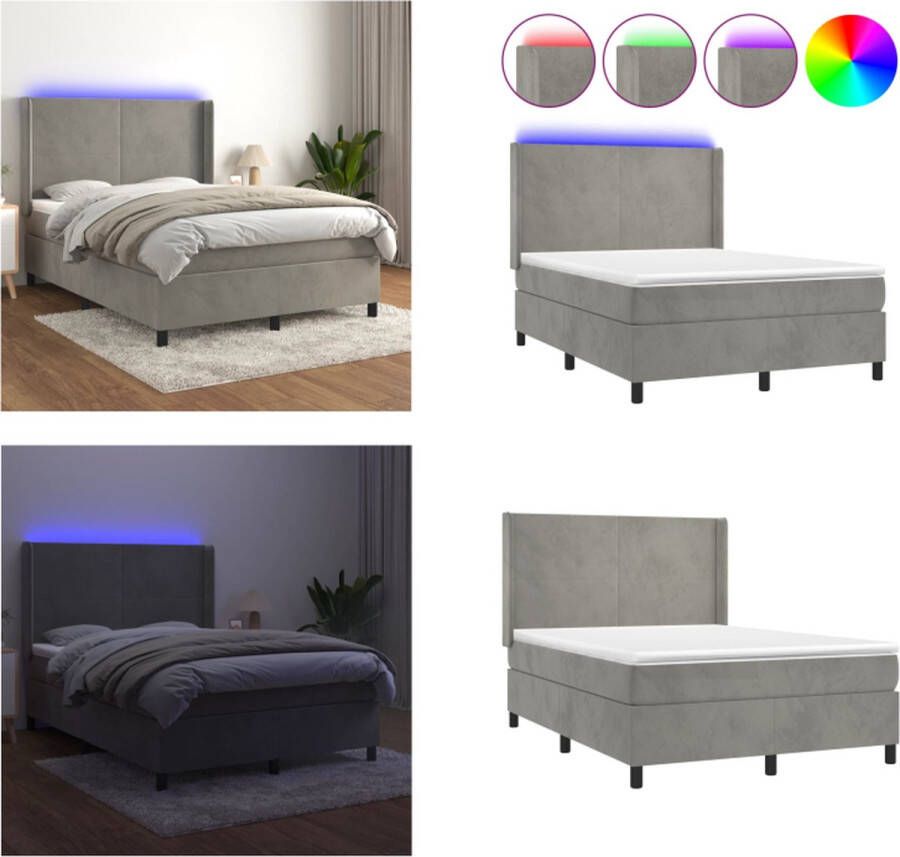 VidaXL Boxspring met matras en LED fluweel lichtgrijs 140x200 cm Boxspring Boxsprings Bed Slaapmeubel - Foto 2