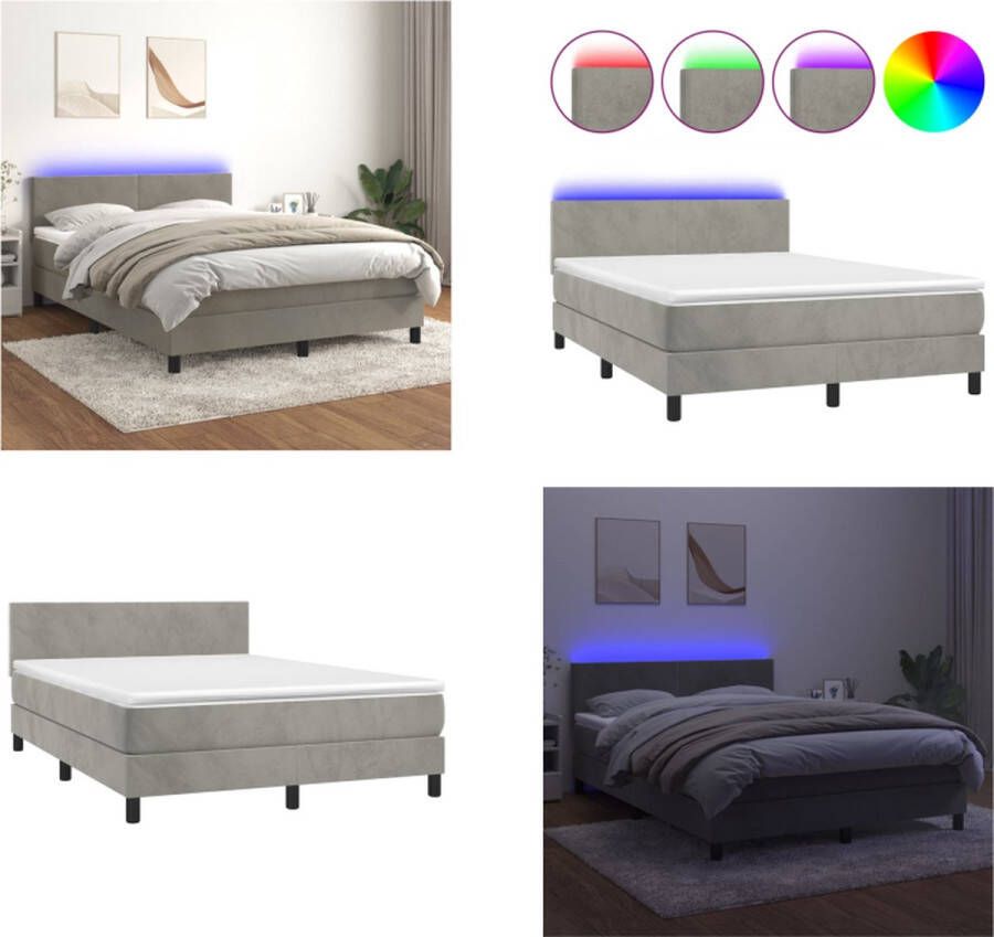 VidaXL Boxspring met matras en LED fluweel lichtgrijs 140x200 cm Boxspring Boxsprings Bed Slaapmeubel - Foto 2