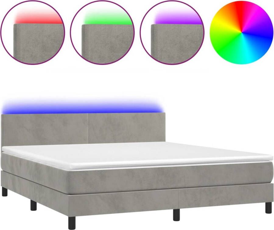 VidaXL -Boxspring-met-matras-en-LED-fluweel-lichtgrijs-160x200-cm