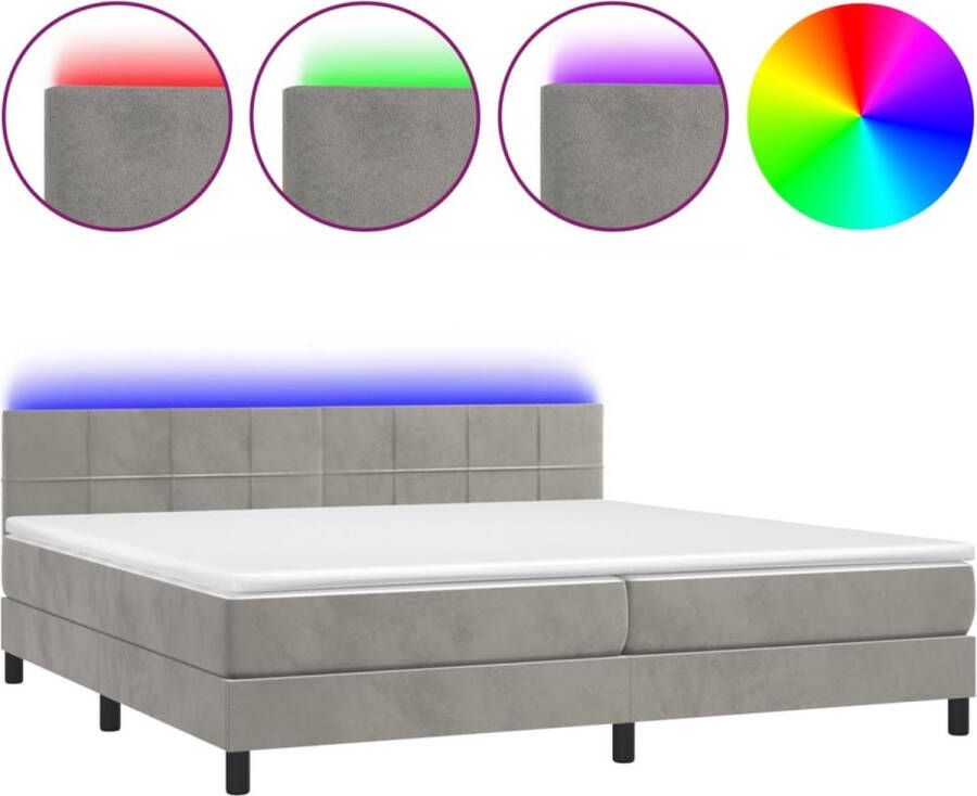 Vida XL Boxspring met matras en LED fluweel lichtgrijs 200x200 cm SKU: V3134303