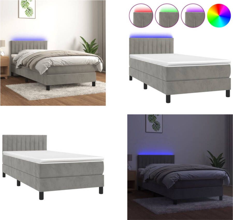 VidaXL Boxspring met matras en LED fluweel lichtgrijs 80x200 cm Boxspring Boxsprings Bed Slaapmeubel - Foto 3