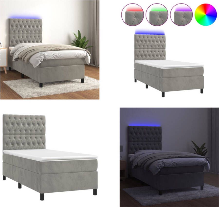 VidaXL Boxspring met matras en LED fluweel lichtgrijs 80x200 cm Boxspring Boxsprings Bed Slaapmeubel - Foto 3