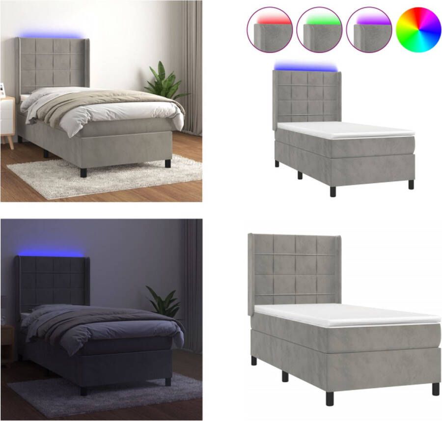 VidaXL Boxspring met matras en LED fluweel lichtgrijs 80x200 cm Boxspring Boxsprings Bed Slaapmeubel - Foto 2