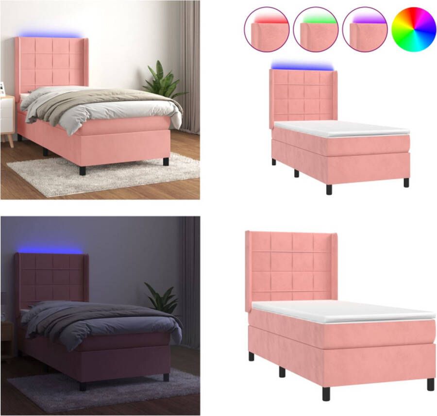 VidaXL Boxspring met matras en LED fluweel roze 100x200 cm Boxspring Boxsprings Bed Slaapmeubel - Foto 2