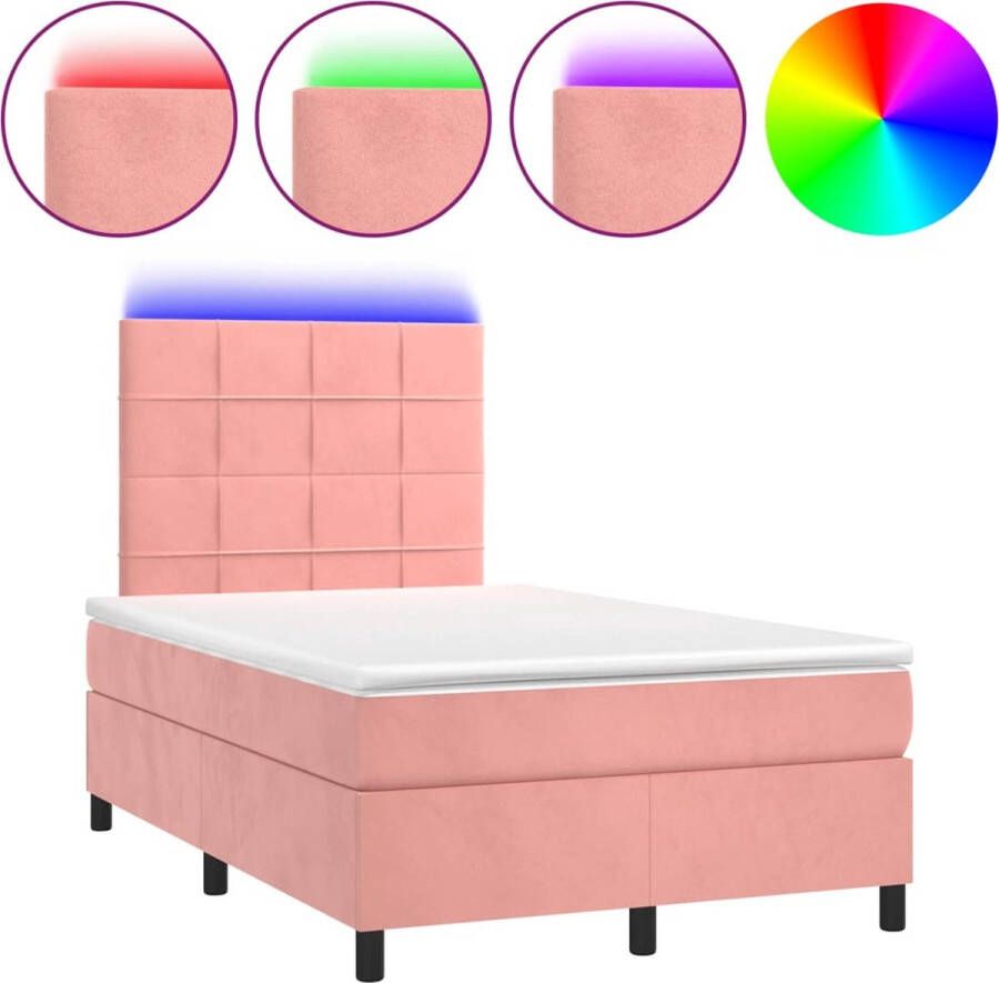 VidaXL -Boxspring-met-matras-en-LED-fluweel-roze-120x190-cm - Foto 4